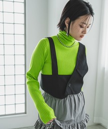 ロングスリーブカラフルリブタートルニット