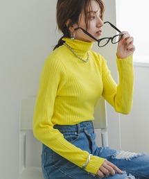 ロングスリーブカラフルリブタートルニット