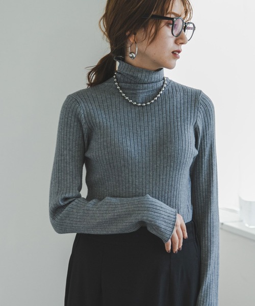 新品⭐︎ プリーツカフス長袖タートルリブニット ロングスリーブカラフルリブタートルニット（ニット/セーター