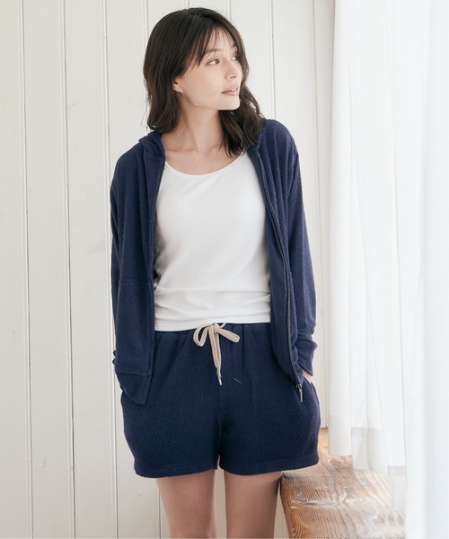 sleeping.com（スリーピングドットコム）の「オリジナルの香り付き素材 レディス・ゆるふわダブルパイルカットソージップアップパーカー（ルームウェア/パジャマ・レディース・ベージュ/オリーブ/ネイビー/ライトグレー/スカイブルー・ﾌﾘ-）」の6枚目の写真