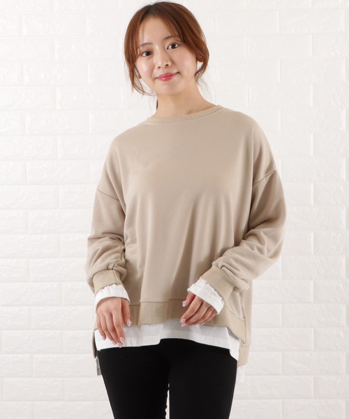 Lace Ladies(レースレディース)の「オーバーサイズフェイクレイヤードプルオーバー(スウェット・レディース・ダークグリーン/ブラック/ブルーグレー/グレイッシュベージュ/ダークグレー・XL/M)」の22枚目の写真