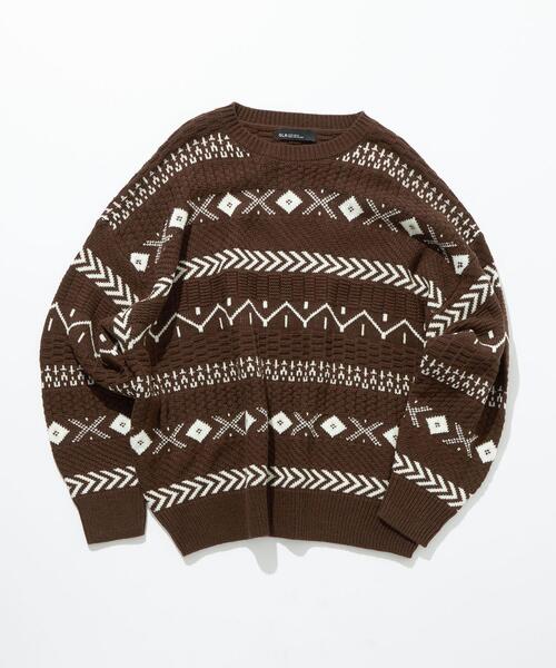 green label relaxing（グリーンレーベルリラクシング）の「【WEB限定】＜GLR or（ジーエルアール オア）＞ ジャカード パターン ニット（ニット/セーター・メンズ・ブラック/ダークグリーン/ダークブラウン・S/M/L）」の2枚目の写真