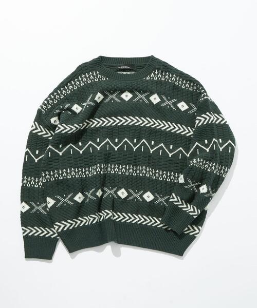green label relaxing（グリーンレーベルリラクシング）の「【WEB限定】＜GLR or（ジーエルアール オア）＞ ジャカード パターン ニット（ニット/セーター・メンズ・ブラック/ダークグリーン/ダークブラウン・S/M/L）」の14枚目の写真