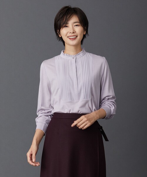 J.PRESS Ladies(J.プレス レディス)の「ウォッシャブルウールジャージー フリル衿 カットソー(Tシャツ/カットソー・レディース・ライトグレー系/サックスブルー系/ふじ色系/ネイビー系・SMALL)」の4枚目の写真