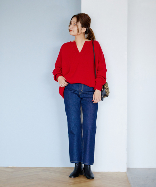 JOURNAL STANDARD(ジャーナルスタンダード)の「■MUSICカフタンプルオーバー(ニット/セーター・レディース・ブラック/ブラウン/ホワイト×ホワイト/レッド・FREE)」の9枚目の写真