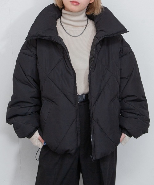 AVENIRETOILE ダイヤキルトフーディダウンジャケット　ブラック AVENIRETOILE ダイヤキルトフーディダウンジャケット ブラック