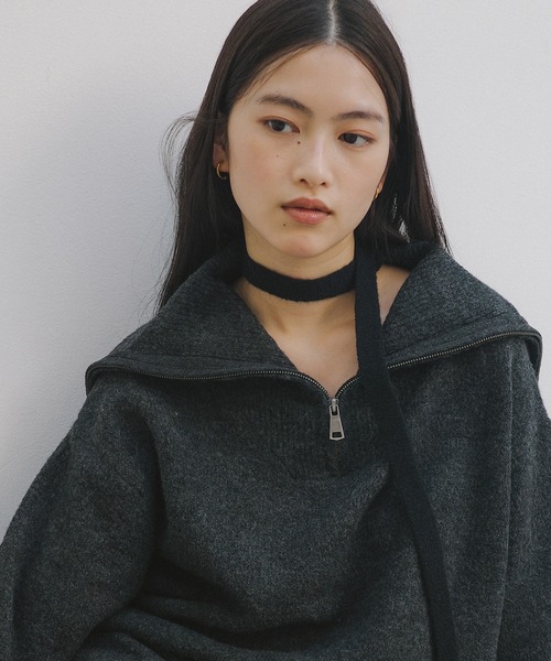 セール】セーラーカラー長袖ハーフジップニットトップス（ニット