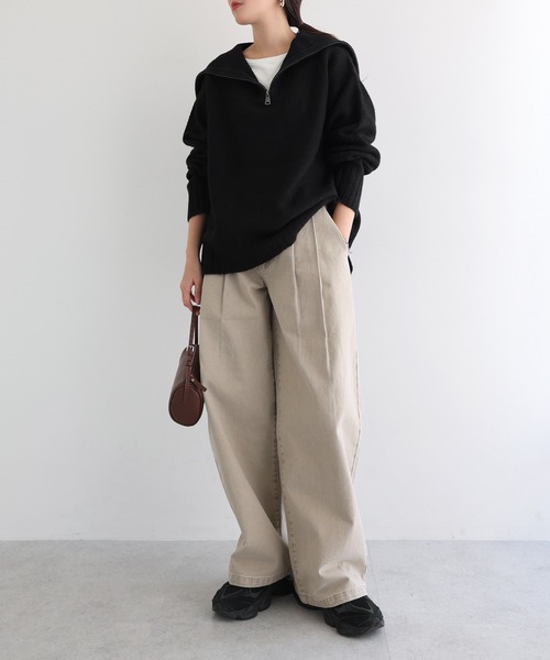 セール】セーラーカラー長袖ハーフジップニットトップス（ニット