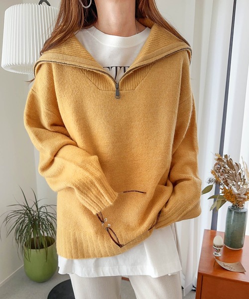 andme（アンドミー）の「セーラーカラー長袖ハーフジップニットトップス（ニット/セーター・レディース・チャコールグレー/オフホワイト/イエロー/ライトピンク/グレイッシュベージュ/ブルー/ブラック/ライム/ライトグレー・M）」の15枚目の写真