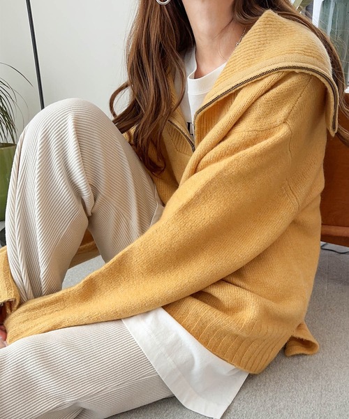 andme（アンドミー）の「セーラーカラー長袖ハーフジップニットトップス（ニット/セーター・レディース・チャコールグレー/オフホワイト/イエロー/ライトピンク/グレイッシュベージュ/ブルー/ブラック/ライム/ライトグレー・M）」の16枚目の写真