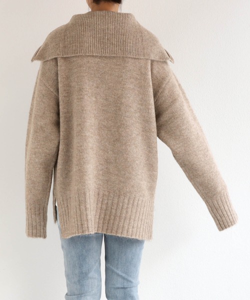 andme（アンドミー）の「セーラーカラー長袖ハーフジップニットトップス（ニット/セーター・レディース・チャコールグレー/オフホワイト/イエロー/ライトピンク/グレイッシュベージュ/ブルー/ブラック/ライム/ライトグレー・M）」の21枚目の写真