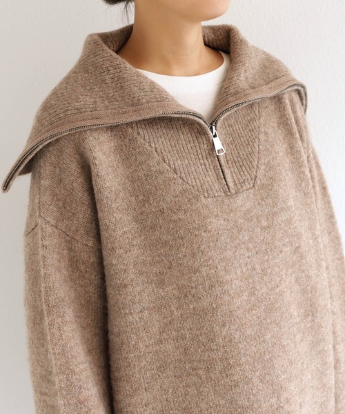 andme（アンドミー）の「セーラーカラー長袖ハーフジップニットトップス（ニット/セーター・レディース・チャコールグレー/オフホワイト/イエロー/ライトピンク/グレイッシュベージュ/ブルー/ブラック/ライム/ライトグレー・M）」の22枚目の写真