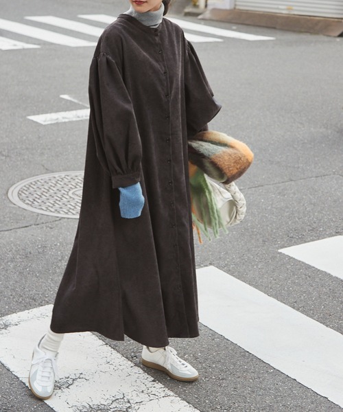 forksy.】コーデュロイボリュームスリーブシャツワンピース forksy