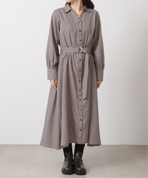 RAY CASSIN（レイカズン）の「チェック柄ウエストベルトスキッパーワンピース（シャツワンピース・レディース・ブラウン/レッド/グリーン/パープル・FREE）」の12枚目の写真
