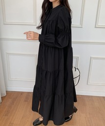 マキシ丈ボリュームスリーブティアードシャツワンピース