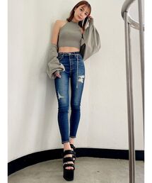 GYDA | H/W LEFT SIDE BROKENスキニーデニムパンツ(デニムパンツ)