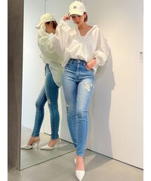 GYDA | H/W LEFT SIDE BROKENスキニーデニムパンツ(デニムパンツ)