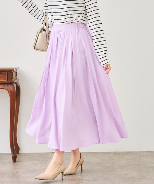 Chez toi（シェトワ）の「リヨセルタックギャザースカート（スカート・レディース・サックスブルー/アイボリー/パープル・FREE）」の3枚目の写真