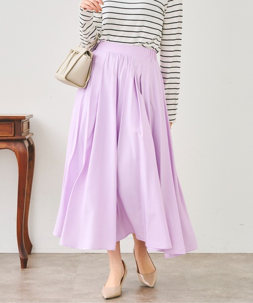 Chez toi（シェトワ）の「リヨセルタックギャザースカート（スカート・レディース・サックスブルー/アイボリー/パープル・FREE）」の6枚目の写真