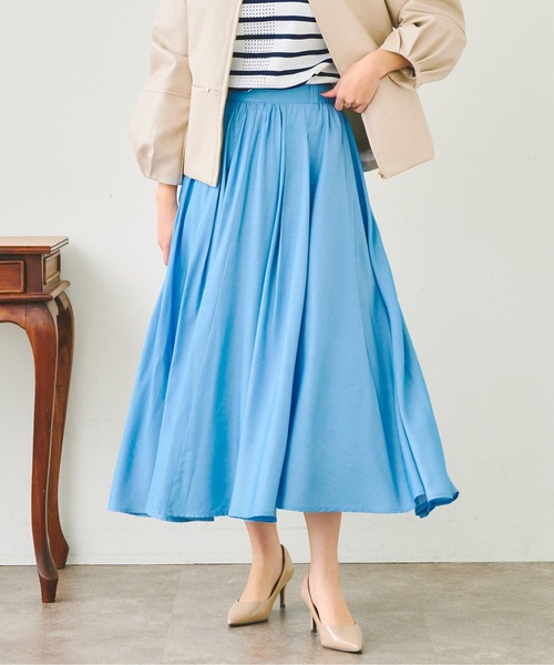 Chez toi（シェトワ）の「リヨセルタックギャザースカート（スカート・レディース・サックスブルー/アイボリー/パープル・FREE）」の4枚目の写真