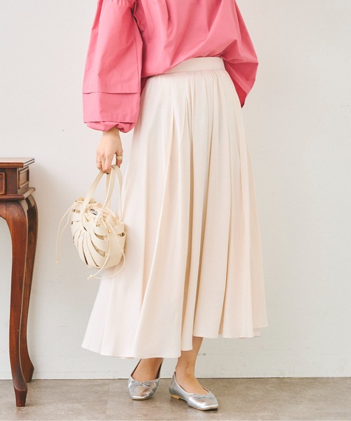 Chez toi（シェトワ）の「リヨセルタックギャザースカート（スカート・レディース・サックスブルー/アイボリー/パープル・FREE）」の5枚目の写真