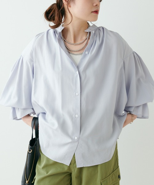 PUAL CE CIN(ピュアルセシン)の「【Du noir】袖フレアブラウス(シャツ/ブラウス・レディース・オフホワイト/ブルー系・FREE)」の14枚目の写真