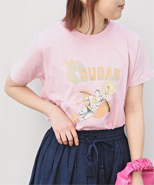 CUBE SUGAR(キューブシュガー)の「OE天竺ヒーロープリントTシャツ(Tシャツ/カットソー・レディース・ホワイト/スミクロ/ピンク・M)」の3枚目の写真