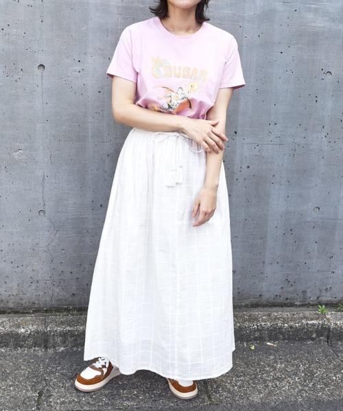 CUBE SUGAR(キューブシュガー)の「OE天竺ヒーロープリントTシャツ(Tシャツ/カットソー・レディース・ホワイト/スミクロ/ピンク・M)」の8枚目の写真