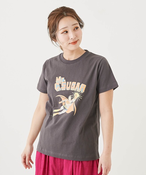CUBE SUGAR(キューブシュガー)の「OE天竺ヒーロープリントTシャツ(Tシャツ/カットソー・レディース・ホワイト/スミクロ/ピンク・M)」の12枚目の写真
