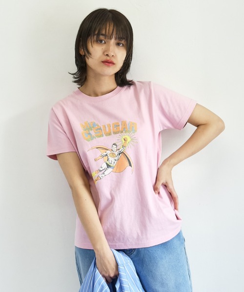 CUBE SUGAR(キューブシュガー)の「OE天竺ヒーロープリントTシャツ(Tシャツ/カットソー・レディース・ホワイト/スミクロ/ピンク・M)」の20枚目の写真