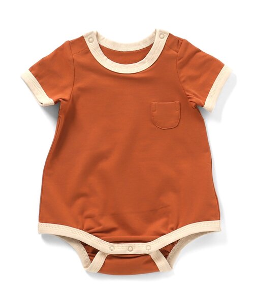 Ampersand（アンパサンド）の「【premier】配色デザインボディースーツ（ロンパース・キッズ・アイボリー/グリーン/キャメル・60/70/80）」の3枚目の写真