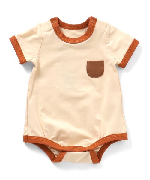 Ampersand（アンパサンド）の「【premier】配色デザインボディースーツ（ロンパース・キッズ・アイボリー/グリーン/キャメル・60/70/80）」の2枚目の写真