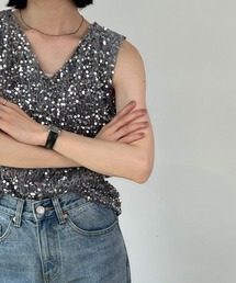 2WAY ベロアスパンコール ノースリーブトップス chw23s048