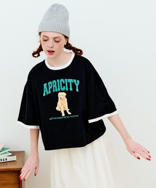 MERLOT（メルロー）の「犬プリントリンガーTシャツ（Tシャツ/カットソー・レディース・ブラック/ホワイト・FREE）」の16枚目の写真