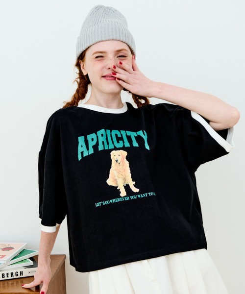 MERLOT（メルロー）の「犬プリントリンガーTシャツ（Tシャツ/カットソー・レディース・ブラック/ホワイト・FREE）」の15枚目の写真