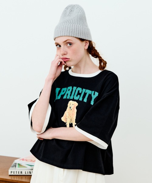 MERLOT（メルロー）の「犬プリントリンガーTシャツ（Tシャツ/カットソー・レディース・ブラック/ホワイト・FREE）」の17枚目の写真