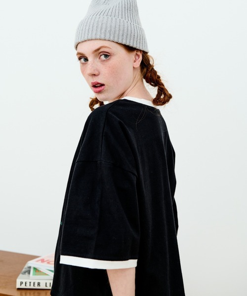 MERLOT（メルロー）の「犬プリントリンガーTシャツ（Tシャツ/カットソー・レディース・ブラック/ホワイト・FREE）」の19枚目の写真