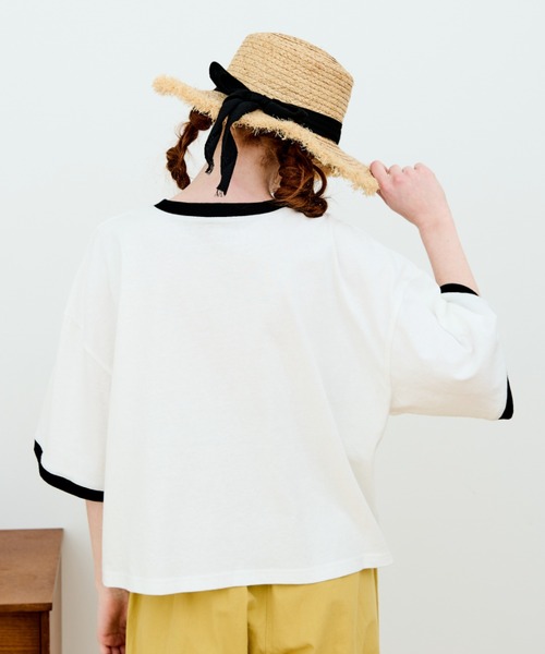 MERLOT（メルロー）の「犬プリントリンガーTシャツ（Tシャツ/カットソー・レディース・ブラック/ホワイト・FREE）」の7枚目の写真