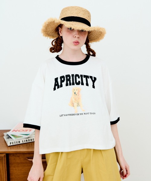 MERLOT（メルロー）の「犬プリントリンガーTシャツ（Tシャツ/カットソー・レディース・ブラック/ホワイト・FREE）」の4枚目の写真