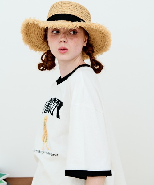 MERLOT（メルロー）の「犬プリントリンガーTシャツ（Tシャツ/カットソー・レディース・ブラック/ホワイト・FREE）」の6枚目の写真