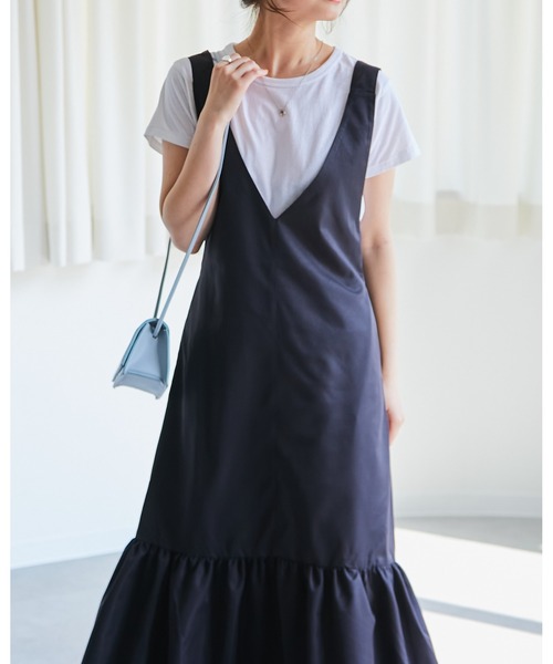 ECRIRE（エクリール）の「フレアジャンパースカート（ジャンパースカート・レディース・ブラック/オフホワイト・M/L）」の5枚目の写真