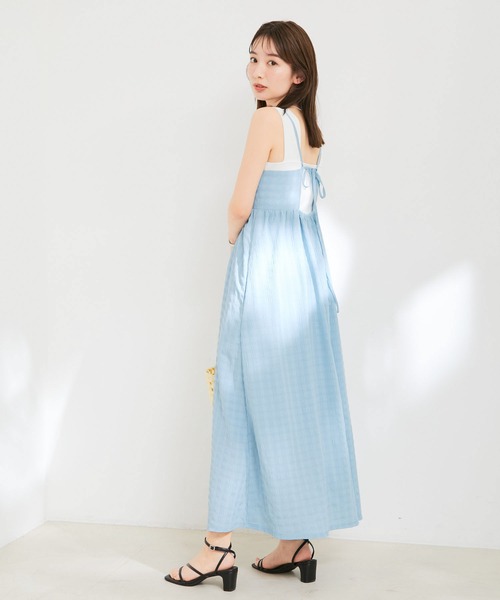 VIS（ビス）の「【新色】【洗える】ふくれチェックキャミワンピース（ワンピース・レディース・イエロー/ブラック/ベージュ/サックスブルー・FREE）」の3枚目の写真