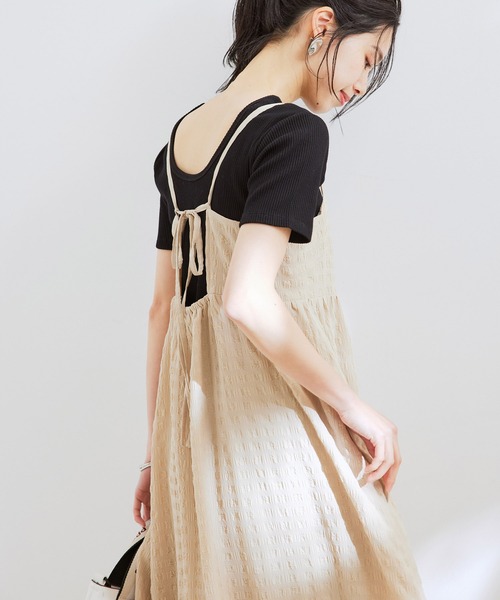 【洗える】ふくれチェックキャミワンピース