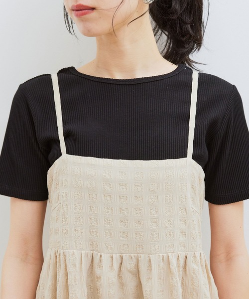 VIS（ビス）の「【新色】【洗える】ふくれチェックキャミワンピース（ワンピース・レディース・イエロー/ブラック/ベージュ/サックスブルー・FREE）」の14枚目の写真