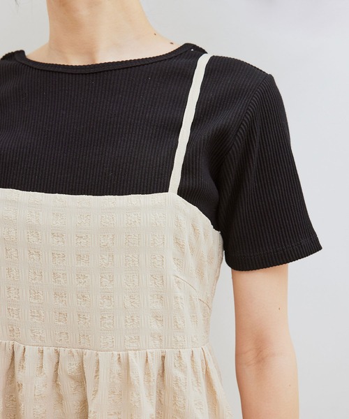 VIS（ビス）の「【新色】【洗える】ふくれチェックキャミワンピース（ワンピース・レディース・イエロー/ブラック/ベージュ/サックスブルー・FREE）」の6枚目の写真