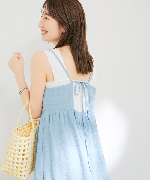【新色】【洗える】ふくれチェックキャミワンピース（ワンピース）｜VIS（ビス）