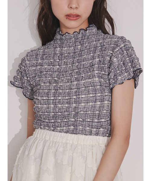 merry jenny（メリージェニー）の「ruffle checkカットソー（Tシャツ/カットソー・レディース・ベージュ/ネイビー/レッド・FREE）」の2枚目の写真