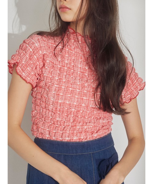 merry jenny（メリージェニー）の「ruffle checkカットソー（Tシャツ/カットソー・レディース・ベージュ/ネイビー/レッド・FREE）」の3枚目の写真