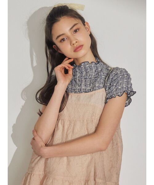 merry jenny（メリージェニー）の「ruffle checkカットソー（Tシャツ/カットソー・レディース・ベージュ/ネイビー/レッド・FREE）」の4枚目の写真