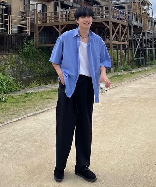 MinoriTY(マイノリティ)の「【MinoriTY】さらさら梨地素材ベルト付きワイドパンツ 夏服 スラックス カラーパンツ メンズ(スラックス・メンズ・ブラック/ブルー/チャコール/パープル/ライトグレー/ブラウン・S/M/L)」の10枚目の写真